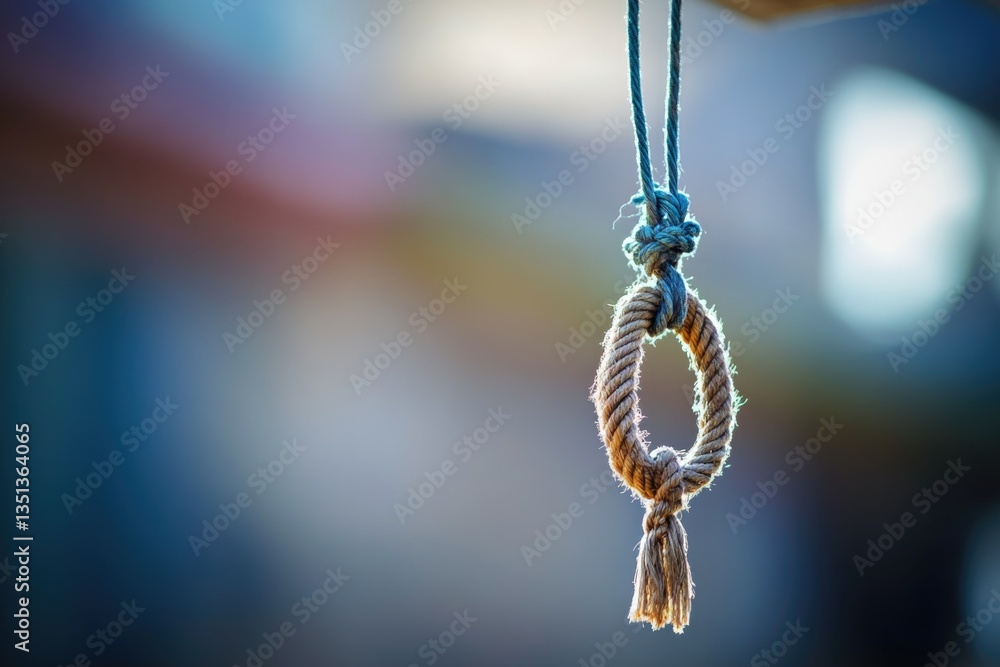 Poster A detailed view of a rope with a securely tied knot, useful for various situations where a reliable connection is needed