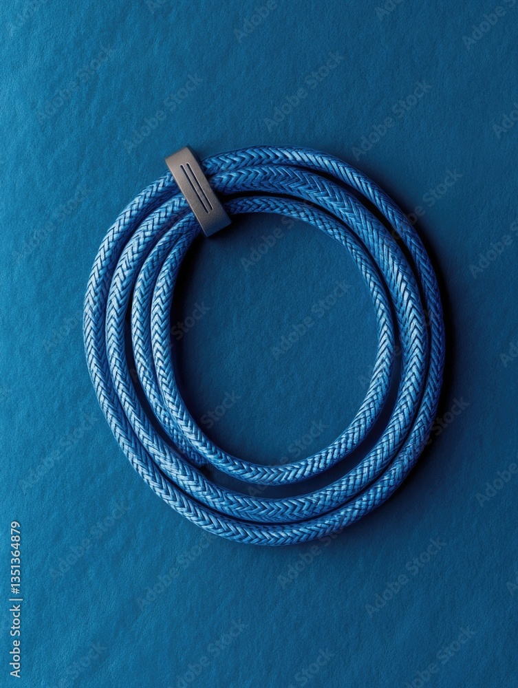 Poster close-up view of a cable lying on a blue surface, suitable for technology or electronics-related ima