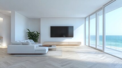 Fototapeta premium Minimalist beach house living room