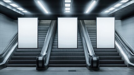 Obraz premium Subway Escalator with Blank Posters