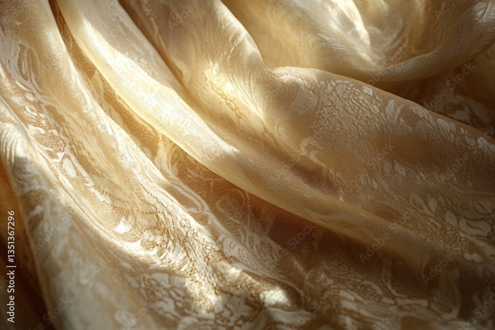 Poster high-quality image of a close-up shot of white and gold fabric texture