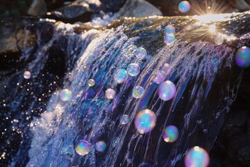 Majestic cascade of Sodium Laureth Sulfate flowing like a colossal waterfall in a vibrant, dynamic setting.