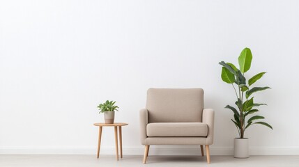 minimalist living room scene showcasing scandinavian-style furniture featuring cozy armchair small side table and floor