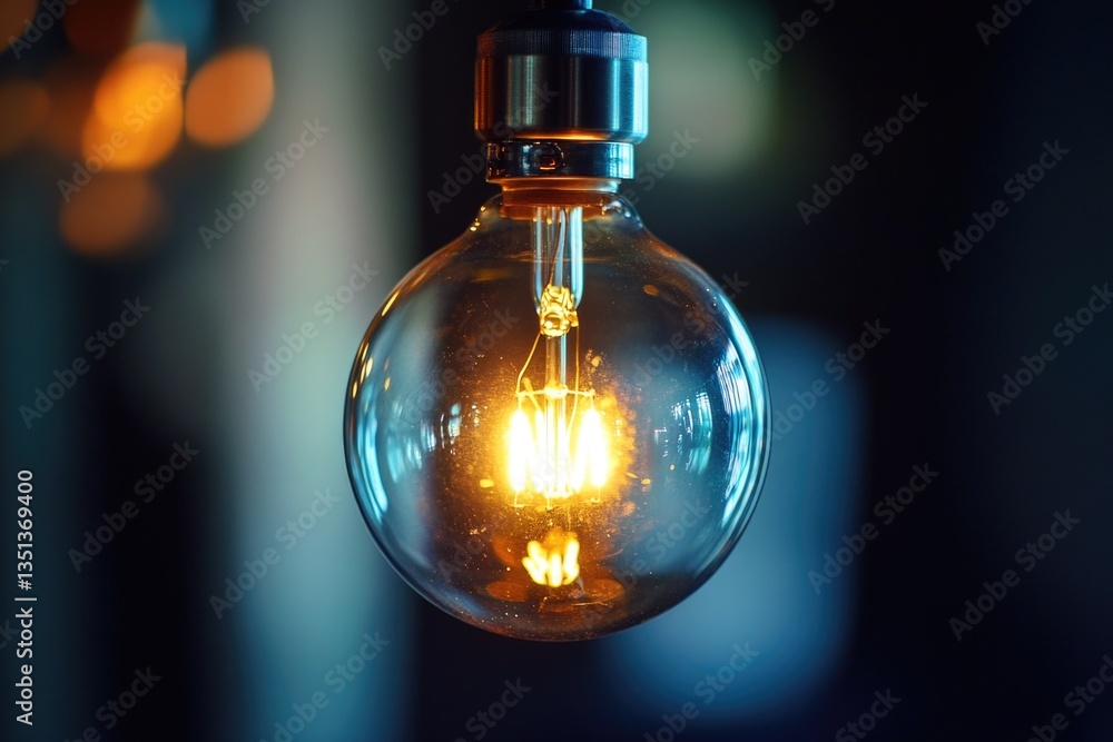 Poster a close-up of a light bulb hanging from a ceiling