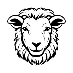 Detailed black and white illustration of a sheep head, perfect for graphic design and farm-themed projects.
