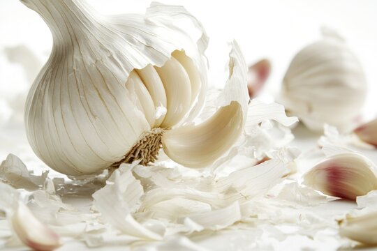 A single clove of garlic on a wooden table, ready to be used in cooking