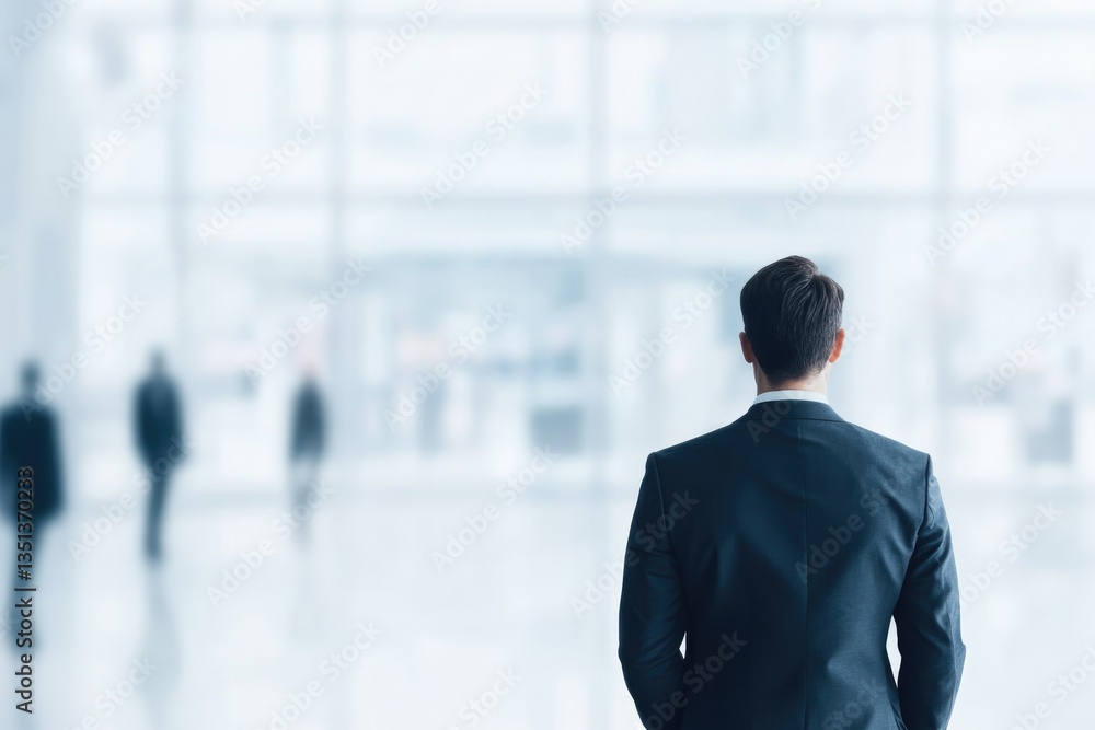 Poster capture essence of modern sales or marketing in minimalistic setting with one focused individual in 