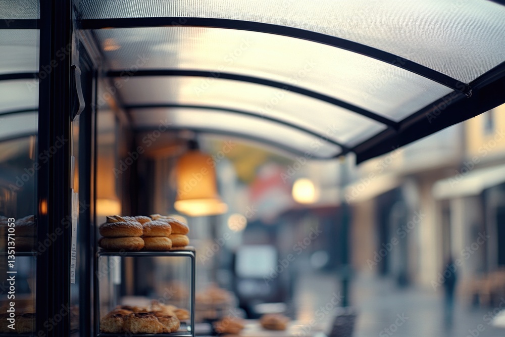 Poster a colorful display case filled with various doughnuts, ideal for bakery or food advertising