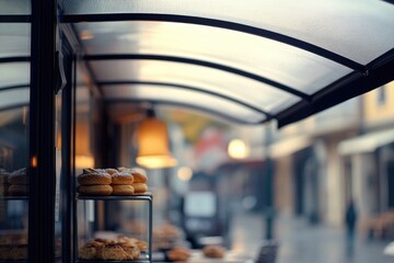 A colorful display case filled with various doughnuts, ideal for bakery or food advertising