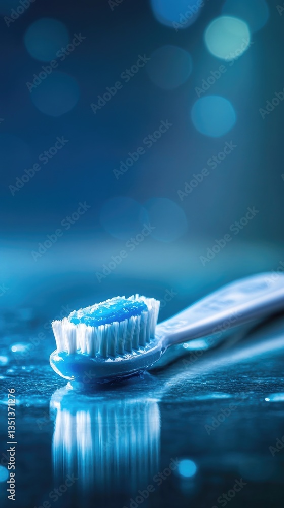 Poster a toothbrush sits on a table, ready for use