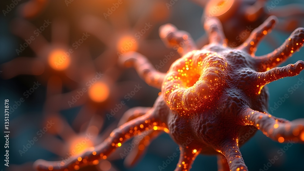 Poster detailed neuron structure: a microscopic view of brain cells and neural connections for biomedical r
