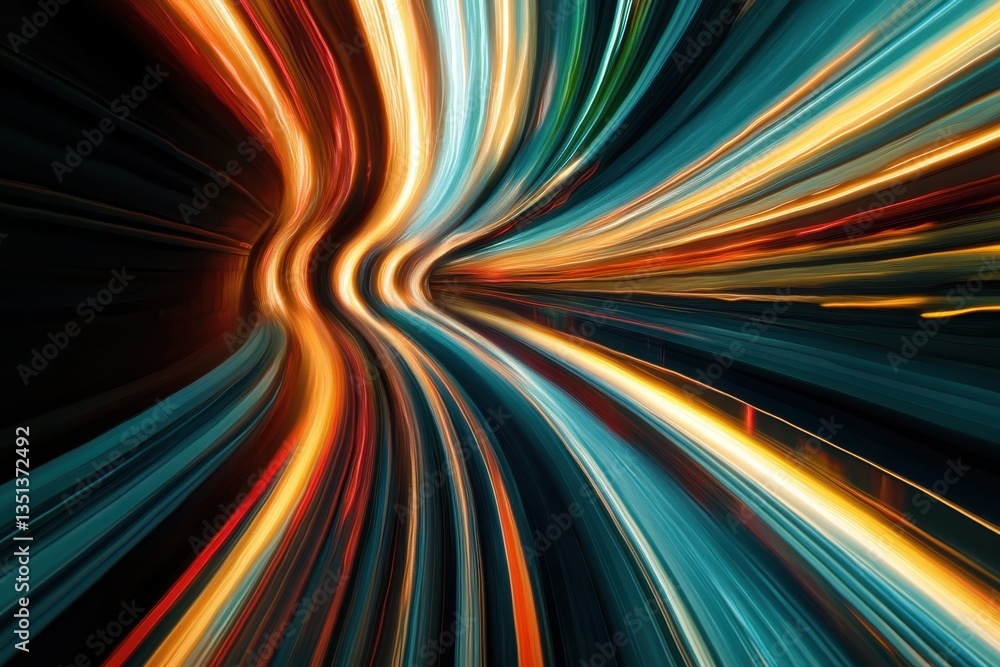 Poster long exposure of colorful light trails creating dynamic patterns in motion