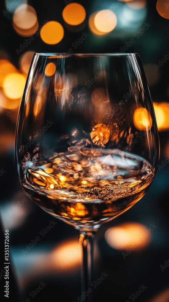 Poster a close-up view of a glass of red wine placed on a table
