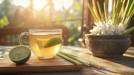 Lemongrass tea sunrise garden tranquility