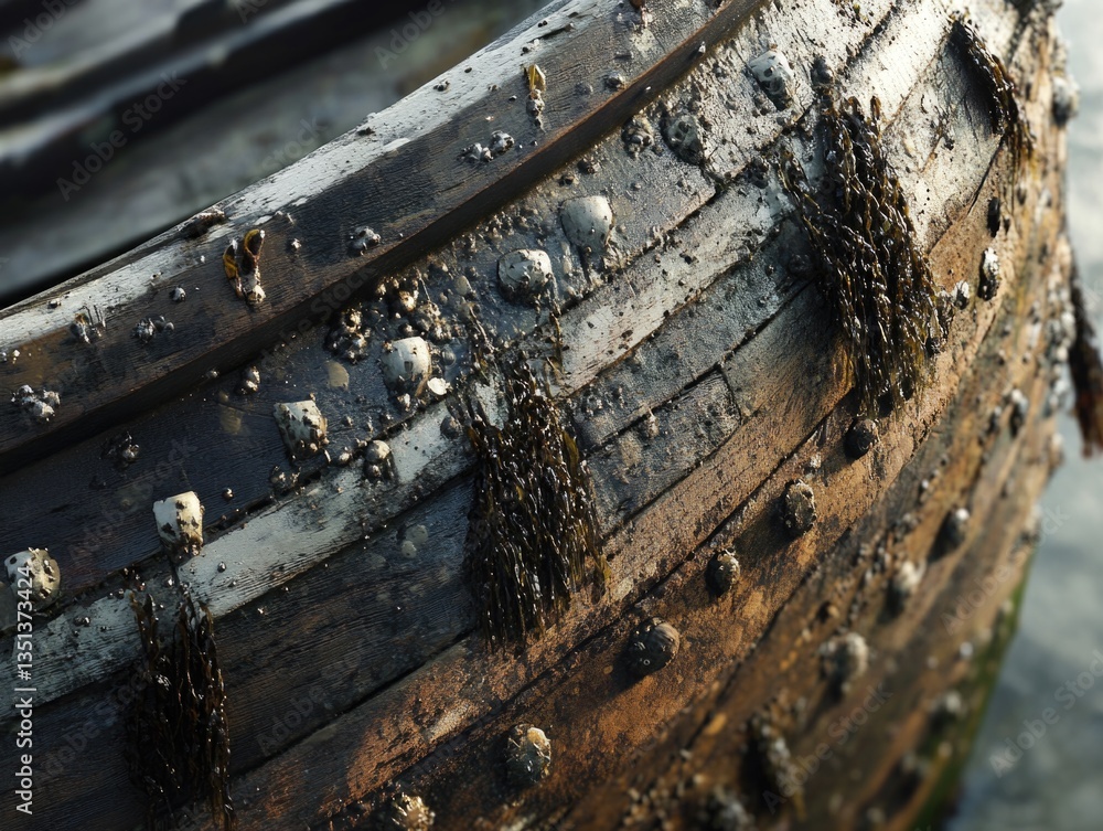 Poster a close-up view of a boat floating on a peaceful body of water, suitable for use in travel or outdoo