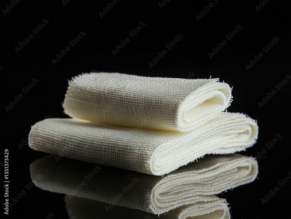 Poster a stack of white towels sits on a table, ready for use
