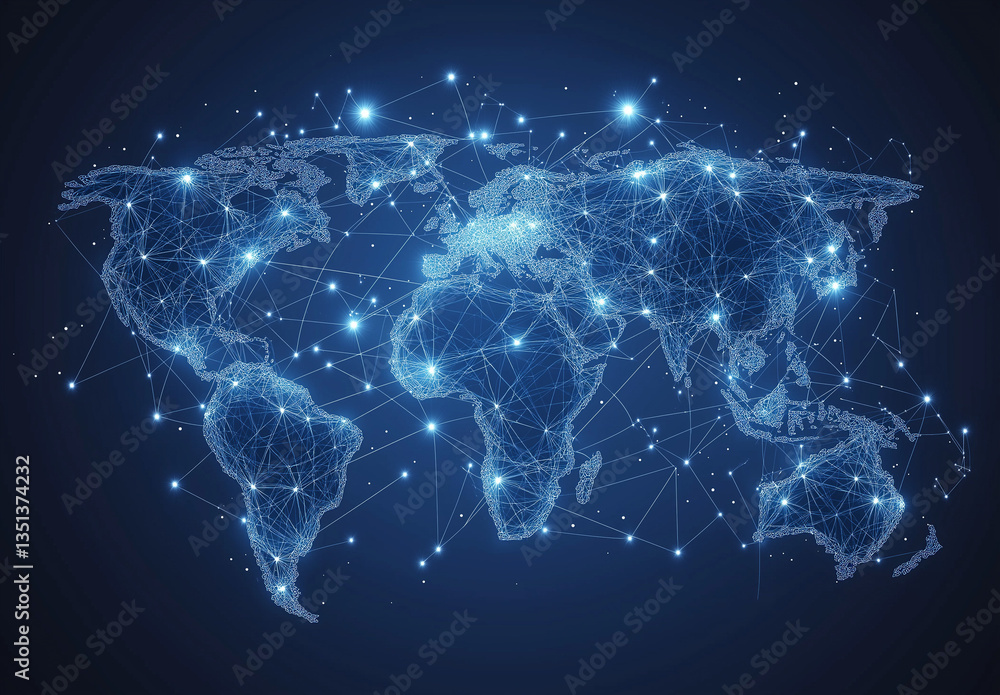 Poster abstract global network vector world map with connection lines flat design high-resolution illustrat