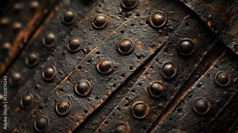 Poster a detailed view of a metallic surface with rivets