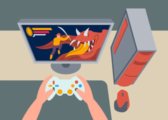 A thrilling battle against a dragon in a PC game with a controller