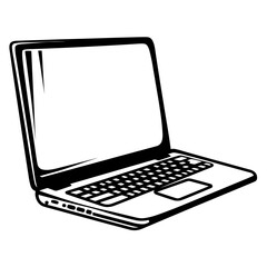 Simple black and white laptop illustration, perfect for technology and digital designs.