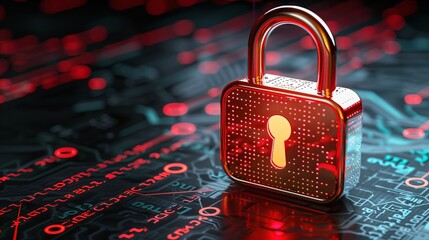 Glowing digital lock symbolizing AI copyright protection with binary code, representing cybersecurity, data privacy, and intellectual property concepts in modern technology.