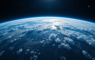 Fototapeta premium Stunning Blue Planet Perspective: Atmospheric Clouds and Cosmic Space View