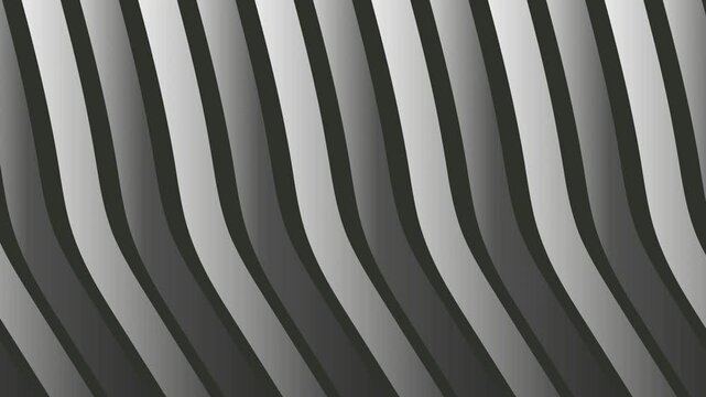 Monochrome arcing metal and black stripes move from right to left.