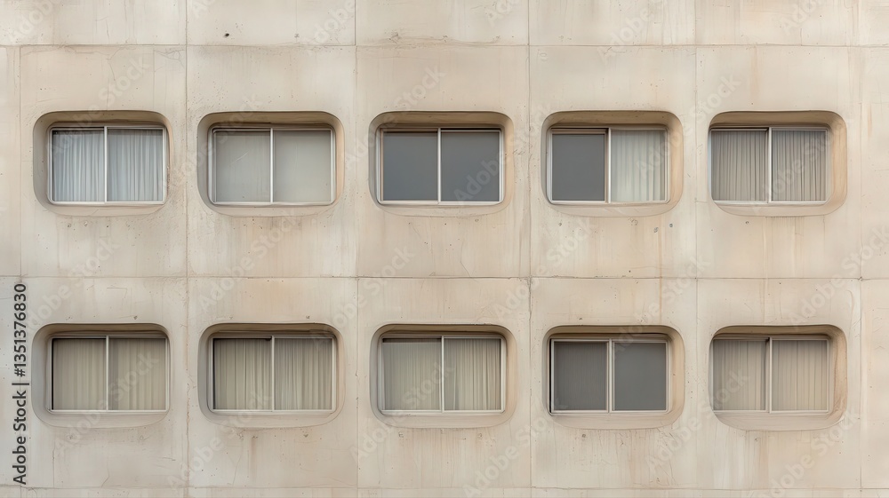 Poster light beige concrete building with rectangular windows