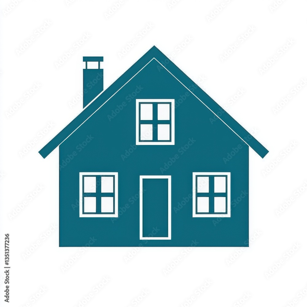 Poster simple and modern house icon with chimney and windows in a teal color scheme for architectural and d