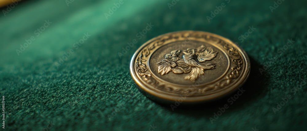 Poster a close-up view of a metal button attached to a piece of green fabric