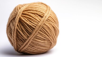 Soft, Natural Yarn Ball on a White Background Ideal for Crafting, Knitting, and Textile Projects, Representing Creativity and Handcrafted Artistry in Home Decor