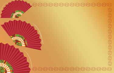 chinese new year background wallpaper gold red fan Asian traditional craft paper