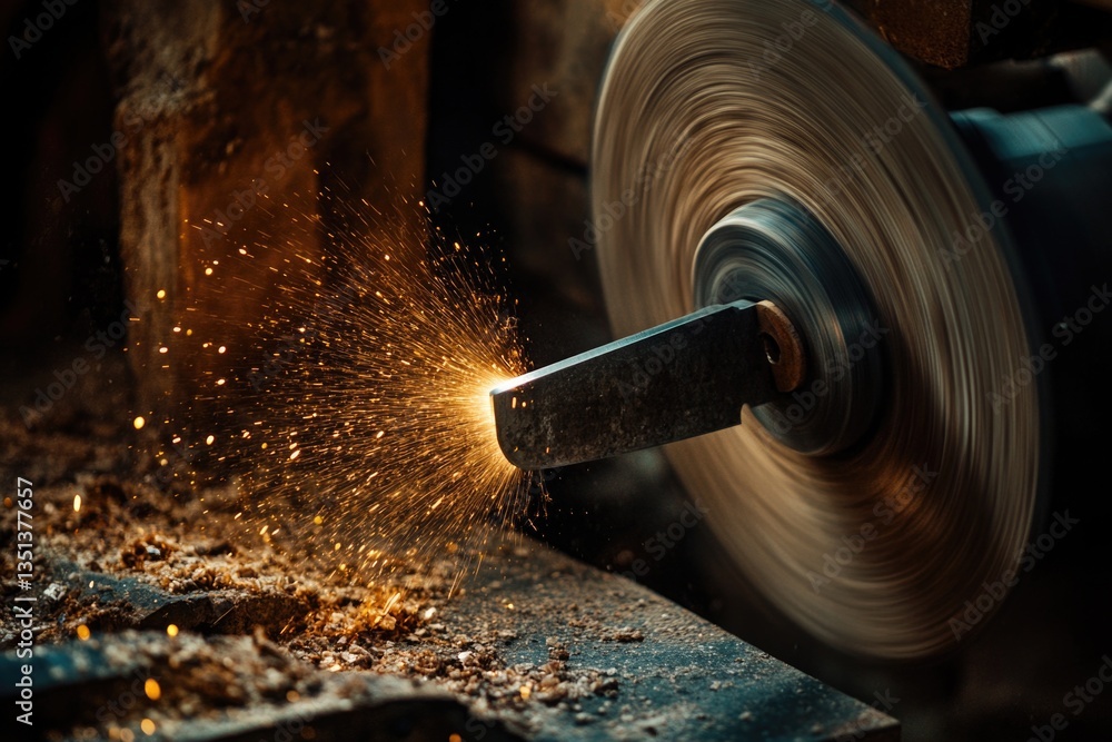 Poster a person using a grinder to shape and smooth out a piece of wood, possibly for crafting or diy proje