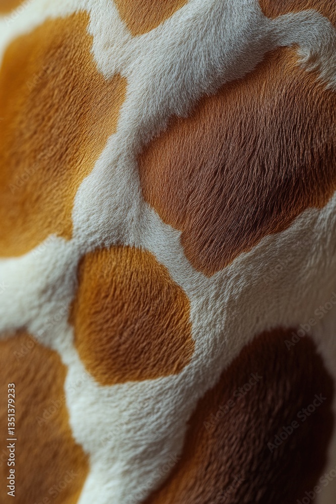 Poster close-up view of a giraffe's distinctive skin pattern, ideal for use in wildlife or nature-themed pr