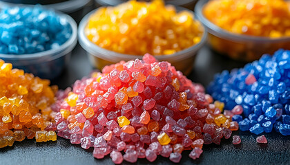 Colorful crystallized sugar assortment on display tempting sweet indulgence