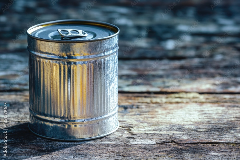 Poster a can of soda is placed on a wooden table, ready for use