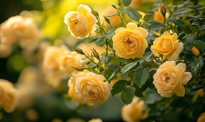 A garden full of yellow roses, Generative AI