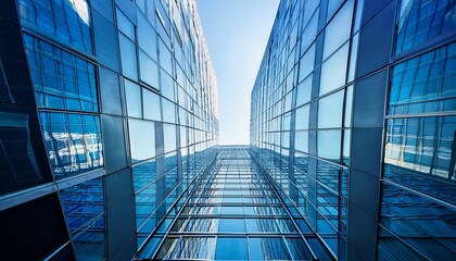 Obraz premium wide angle view to steel blue background of glass high building