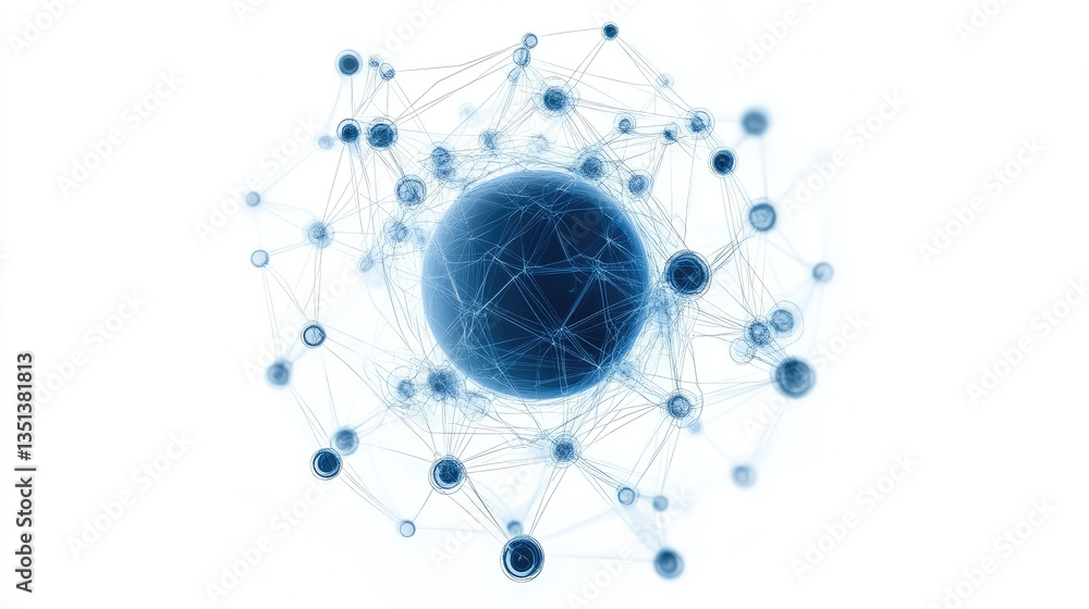 Poster abstract digital network sphere illustrating connections and interactions in a futuristic environmen