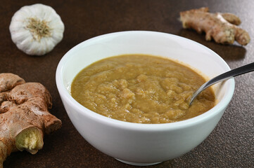 Ginger garlic paste mix in a bowl.