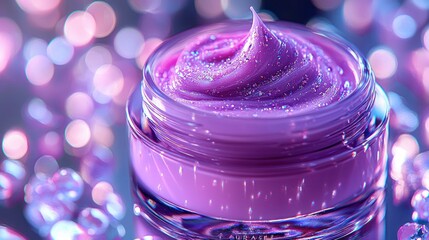 Shimmering purple cream in a glass jar