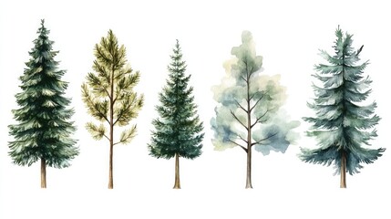 Pine Tree Collection in Watercolor for Contemporary Print Designs