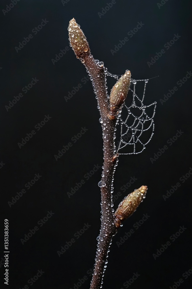 Poster A tree branch covered with a spider's web