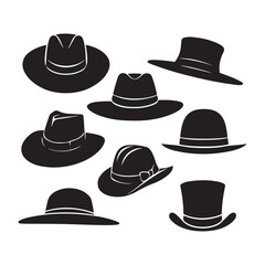   set of vector various fedora hat silhouettes