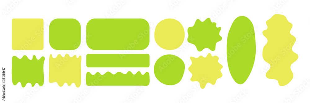 Leinwandbilder hand drawn spring shapes. set of liquid circle and rectangle forms. irregular yellow and green blobs