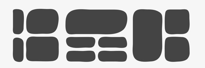 Black organic shapes for messages. Amoeba blobs forms. Abstract deformed shapes collection. Vector illustration on white