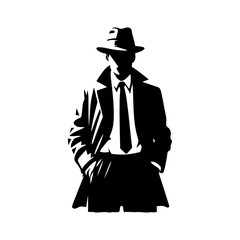 detective mafia silhouette hat spies vector	
