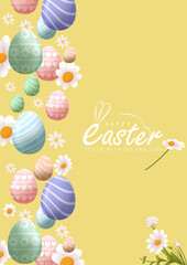 Happy Easter Day Design with Cute Bunny Vector Illustration. Egg Hunt Party Concept. Suitable for Poster Banner Flyer and Brochure Template	