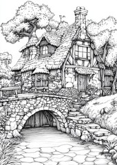 Fototapeta premium Fantasy Village Coloring Pages