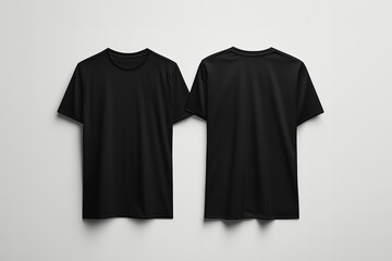 blank t shirt color black template mockup front and back view t- shirt on white background, fashion design print clothing